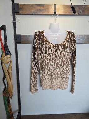 Animal Print Button-Front Women's Cardigan - Brown/Cream